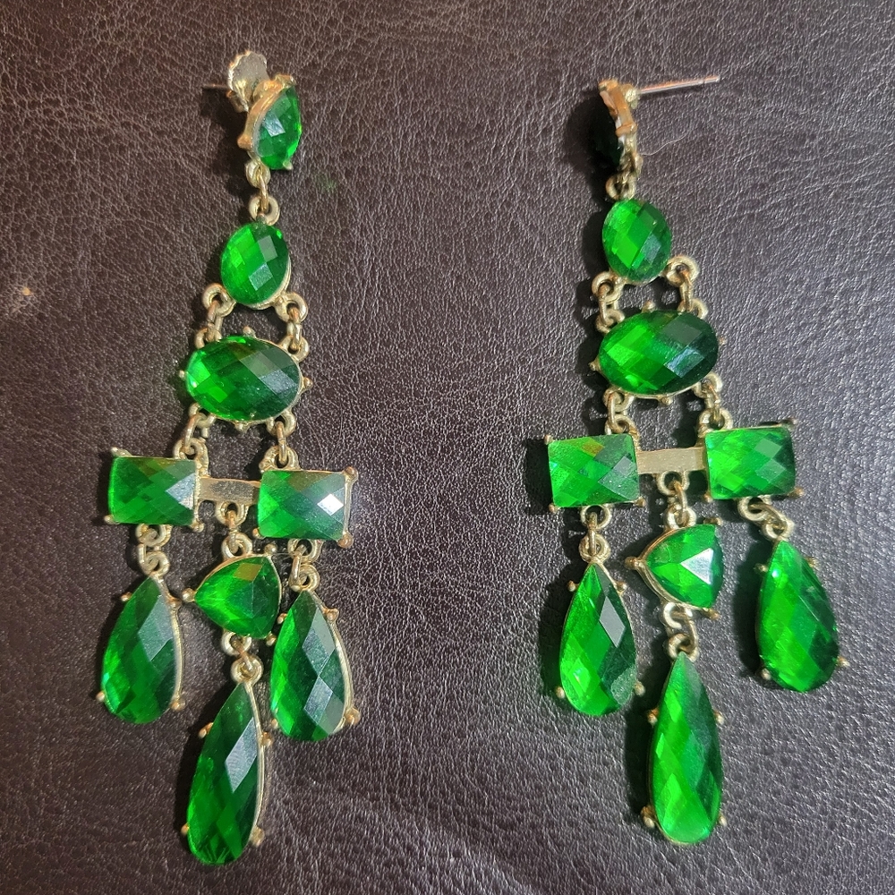 Green and Gold Chandelier Earrings